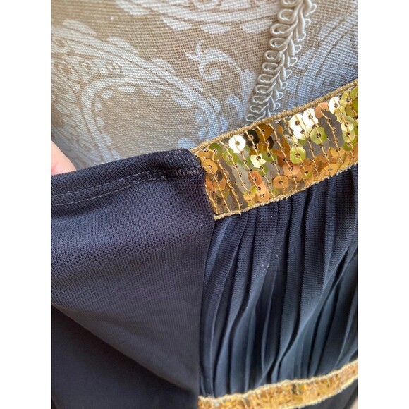 Nikki Mae Black Gold sequinned trim Empire Waist Evening Prom Maxi dress size 20 - Picture 9 of 9